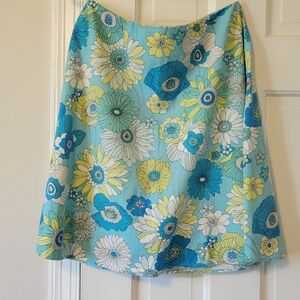 Vintage-style Floral A-Line Skirt - Blue and Yellow